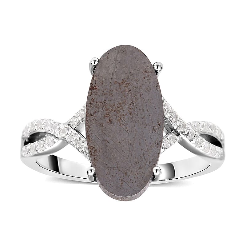 Marvelous Meteorites and Natural White Zircon Infinity Shank Ring in Rhodium Over Sterling Silver (Size 7.0) 0.35 ctw