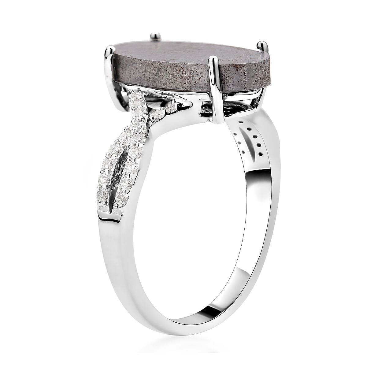 Marvelous Meteorites and Natural White Zircon Infinity Shank Ring in Rhodium Over Sterling Silver (Size 7.0) 0.35 ctw