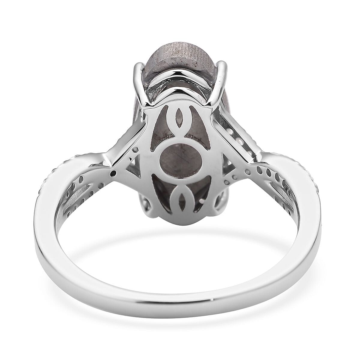 Marvelous Meteorites and Natural White Zircon Infinity Shank Ring in Rhodium Over Sterling Silver (Size 7.0) 0.35 ctw
