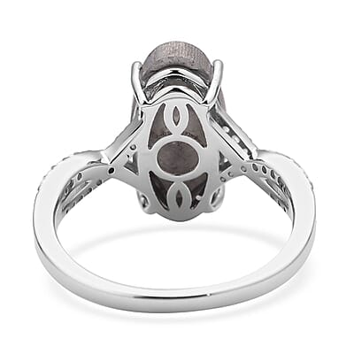 Marvelous Meteorites and Natural White Zircon Infinity Shank Ring in Rhodium Over Sterling Silver (Size 7.0) 0.35 ctw