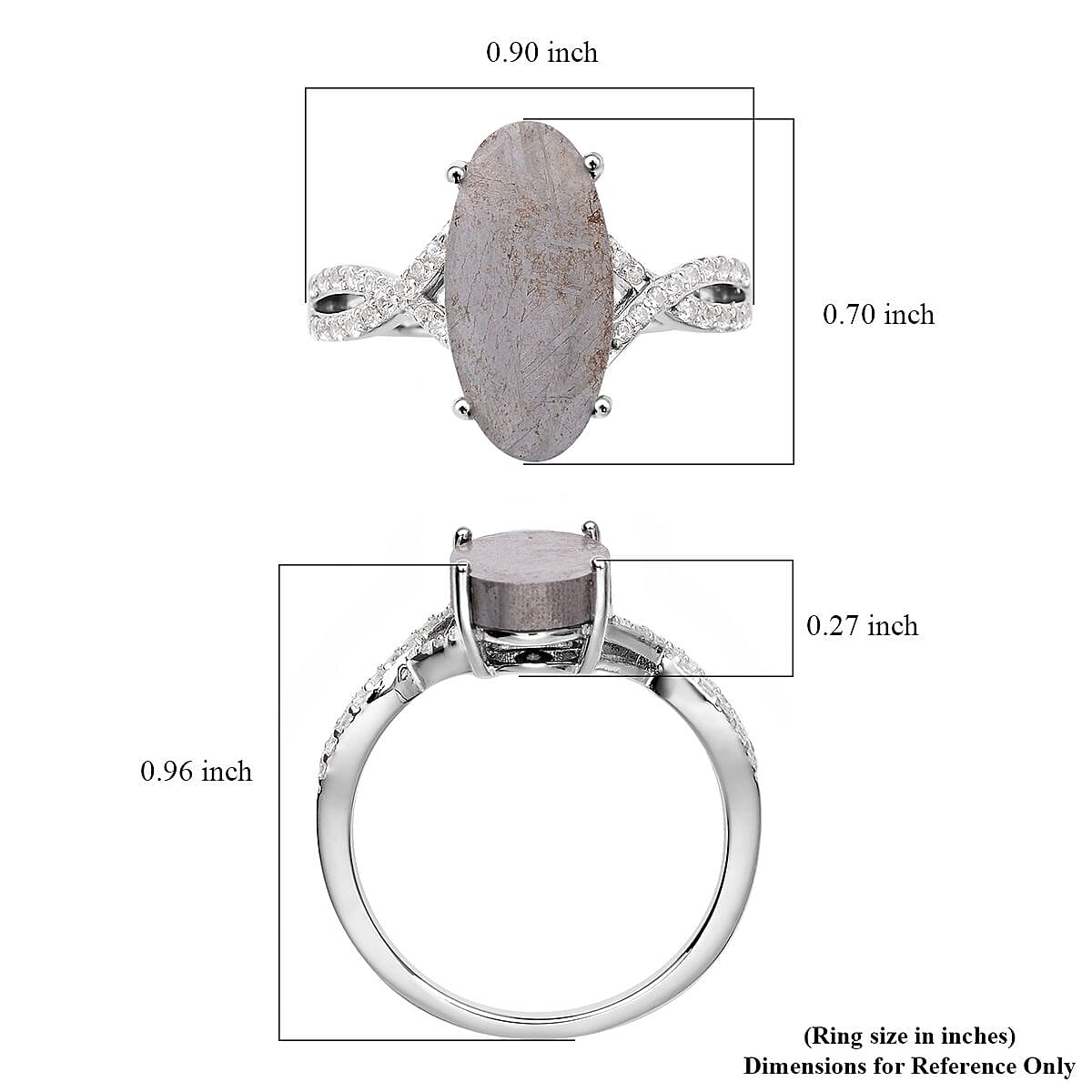 Marvelous Meteorites and Natural White Zircon Infinity Shank Ring in Rhodium Over Sterling Silver (Size 7.0) 0.35 ctw