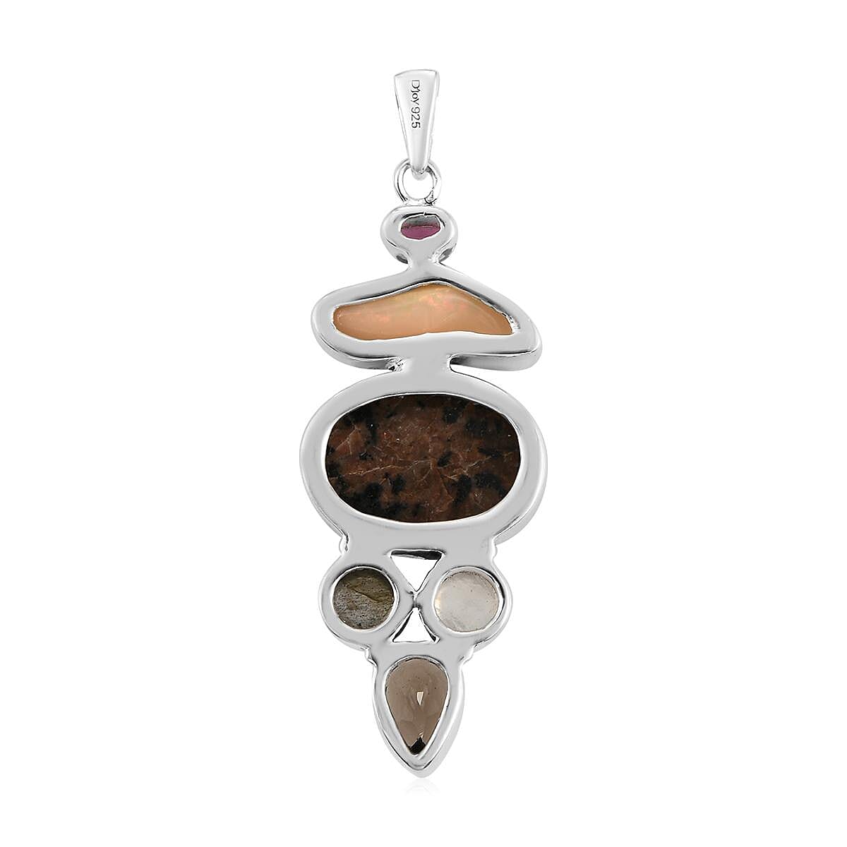 Artisan Crafted Natural Yooperlite and Multi Gemstone Fancy Pendant in Sterling Silver 17.90 ctw with Free UV Flash Light
