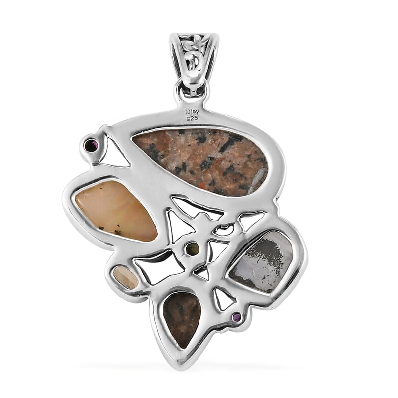 Artisan Crafted Natural Yooperlite and Multi Gemstone Fancy Pendant in Sterling Silver 14.75 ctw with Free UV Flash Light
