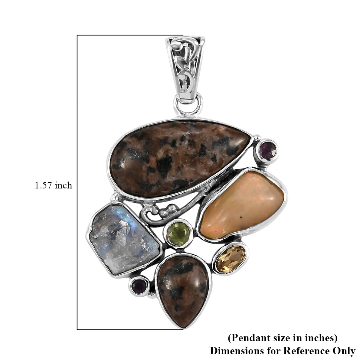 Artisan Crafted Natural Yooperlite and Multi Gemstone Fancy Pendant in Sterling Silver 14.75 ctw with Free UV Flash Light image number 4