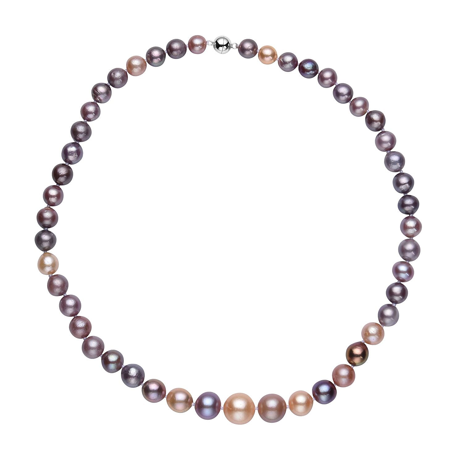 Purple Edison Pearl Necklace 20 Inches with Magnetic Lock in Rhodium Over Sterling Silver