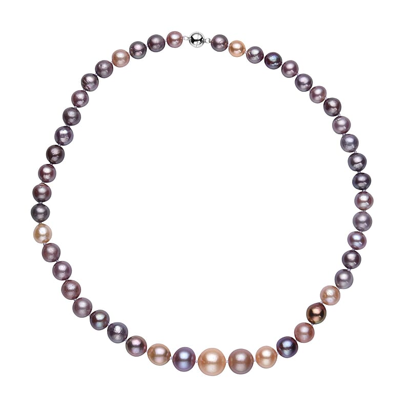 Purple Edison Pearl Necklace 20 Inches with Magnetic Lock in Rhodium Over Sterling Silver