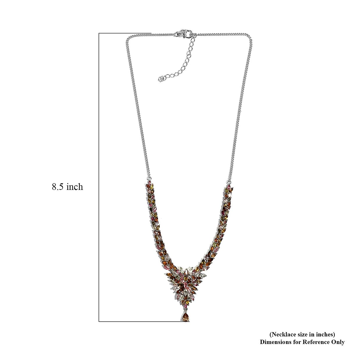 Multi-Tourmaline Floral Spray Necklace 18 Inches in Platinum Over Sterling Silver 11.10 ctw image number 4