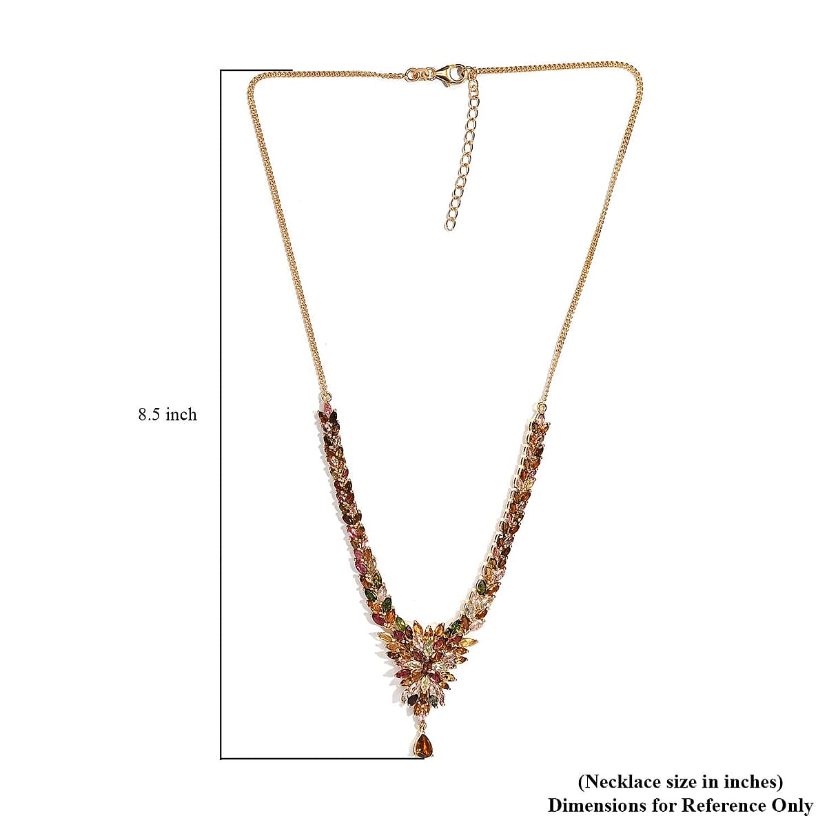 Multi-Tourmaline Floral Spray Necklace 18 Inches in Vermeil Yellow Gold Over Sterling Silver 17.10 Grams 11.10 ctw image number 4