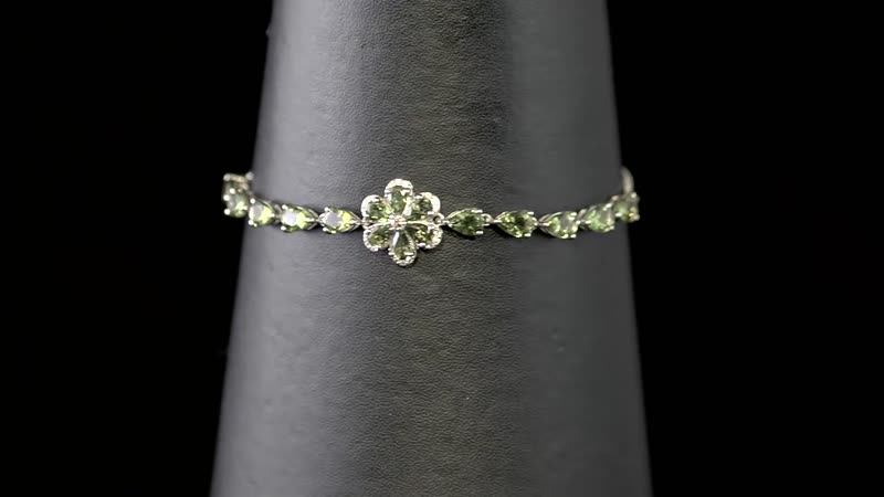 AAA Bohemian Moldavite and White Zircon 4.35 ctw Bolo Bracelet in Platinum Over Sterling Silver