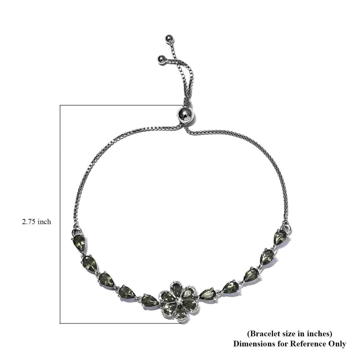 AAA Bohemian Moldavite and White Zircon Bolo Bracelet in Platinum Over Sterling Silver 4.35 ctw image number 4