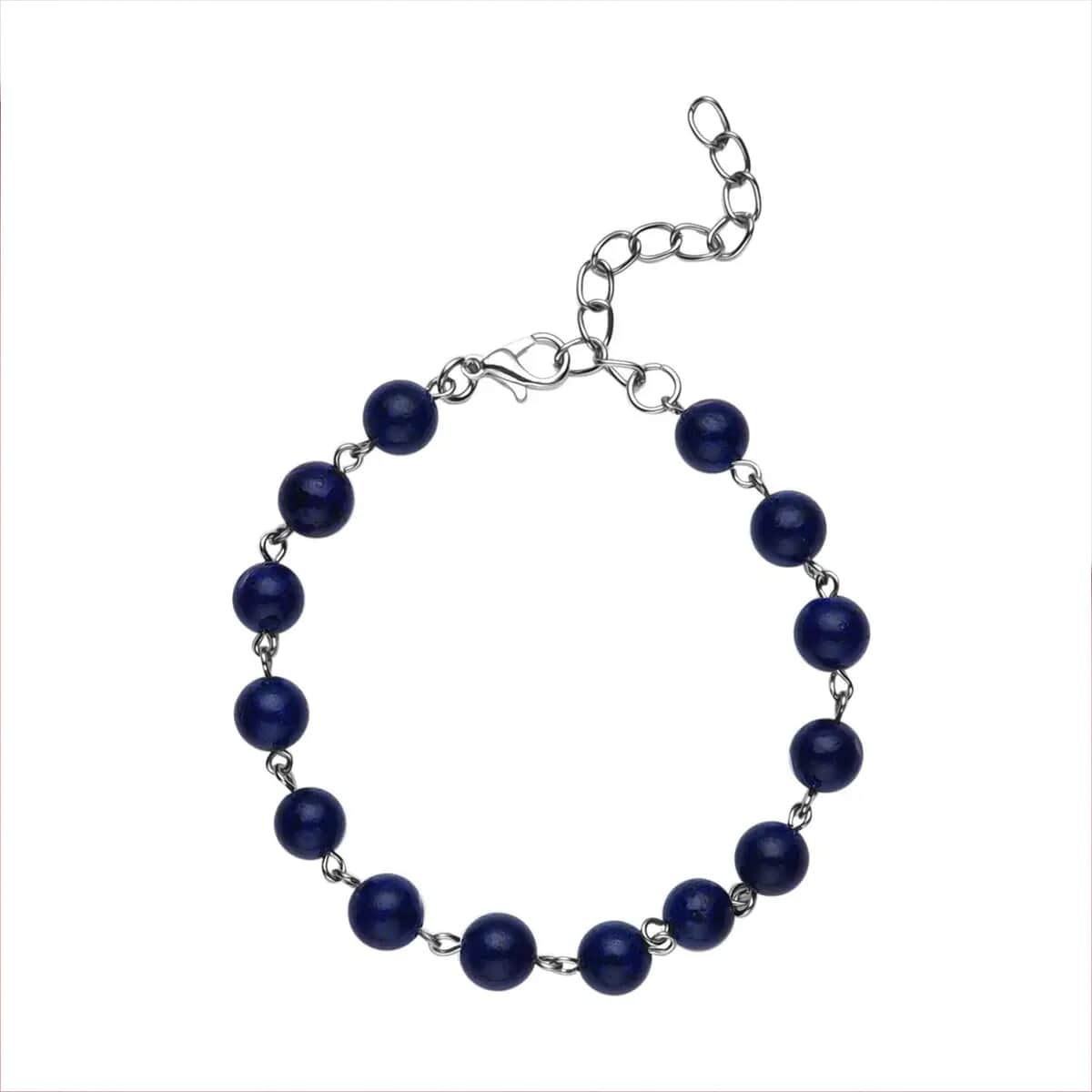 Lapis Lazuli Beaded Anklet 8-11 Inches in Silvertone 48.00 ctw image number 0