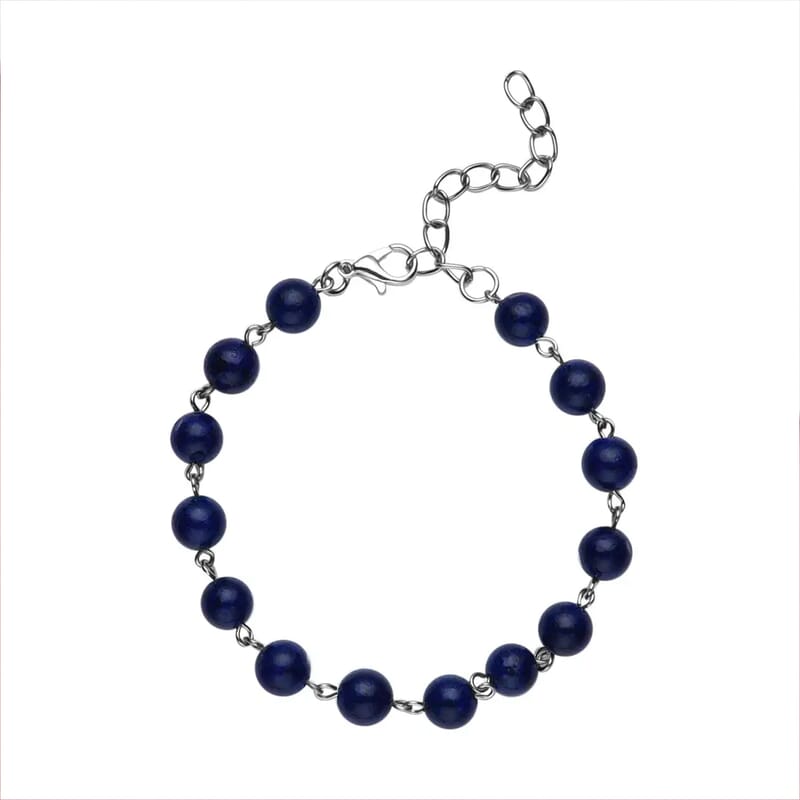 Lapis Lazuli Beaded Anklet 8-11 Inches in Silvertone 48.00 ctw