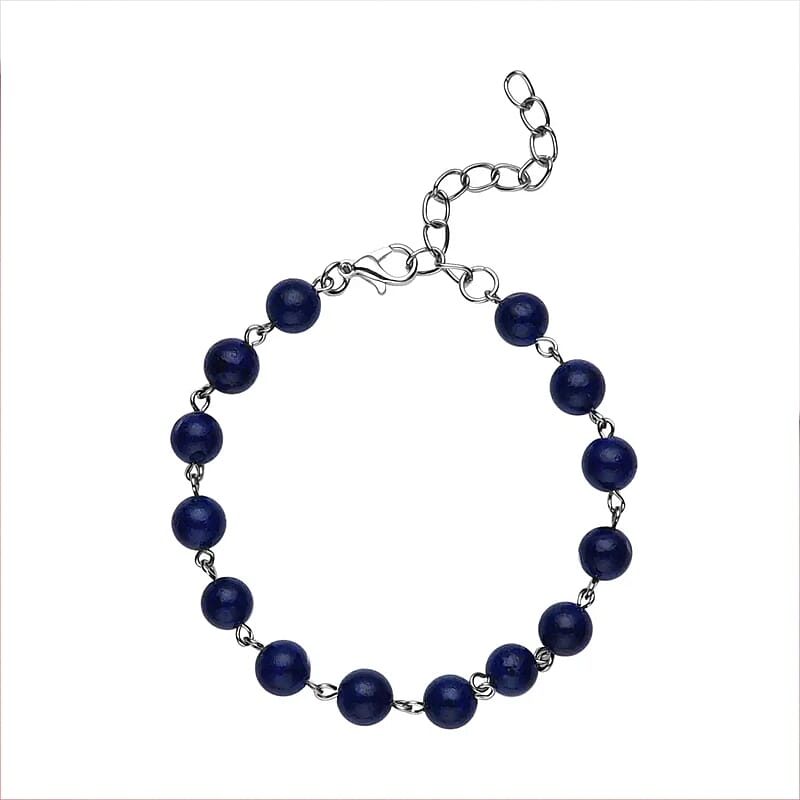 Lapis Lazuli Beaded Anklet 8-11 Inches in Silvertone 48.00 ctw