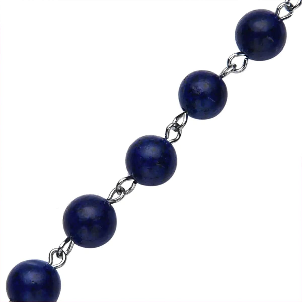 Lapis Lazuli Beaded Anklet 8-11 Inches in Silvertone 48.00 ctw image number 5
