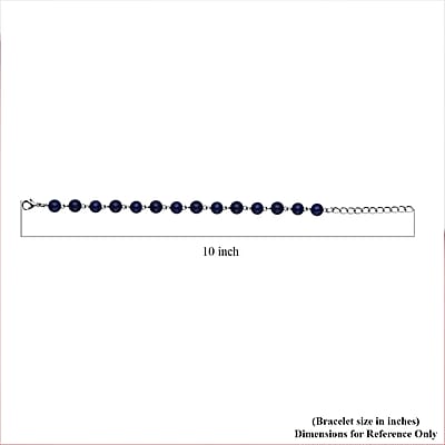 Lapis Lazuli Beaded Anklet 8-11 Inches in Silvertone 48.00 ctw