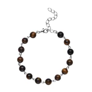 Yellow Tiger's Eye Beaded Anklet 8-11 Inches in Silvertone 48.00 ctw