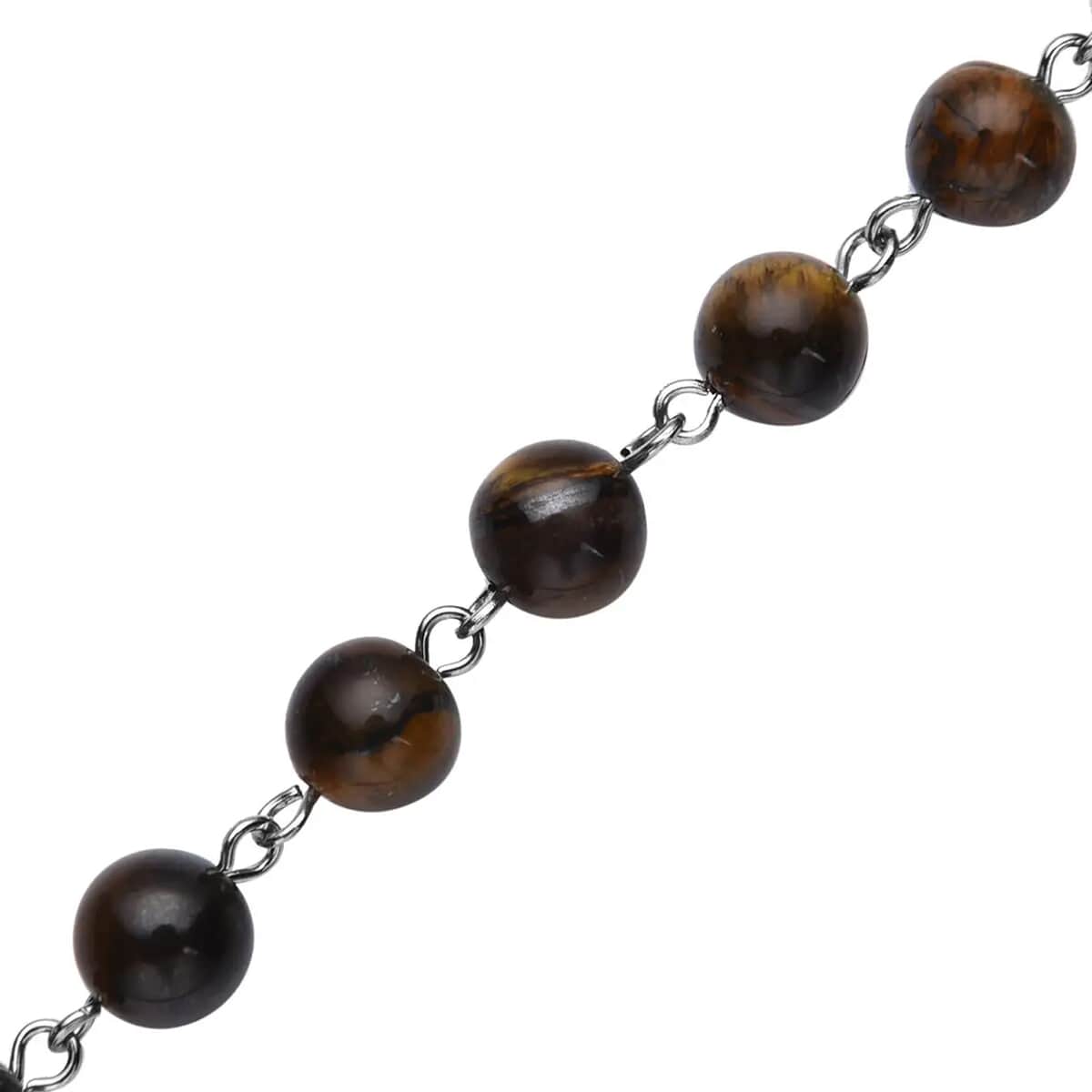 Yellow Tiger's Eye Beaded Anklet 8-11 Inches in Silvertone 48.00 ctw image number 5