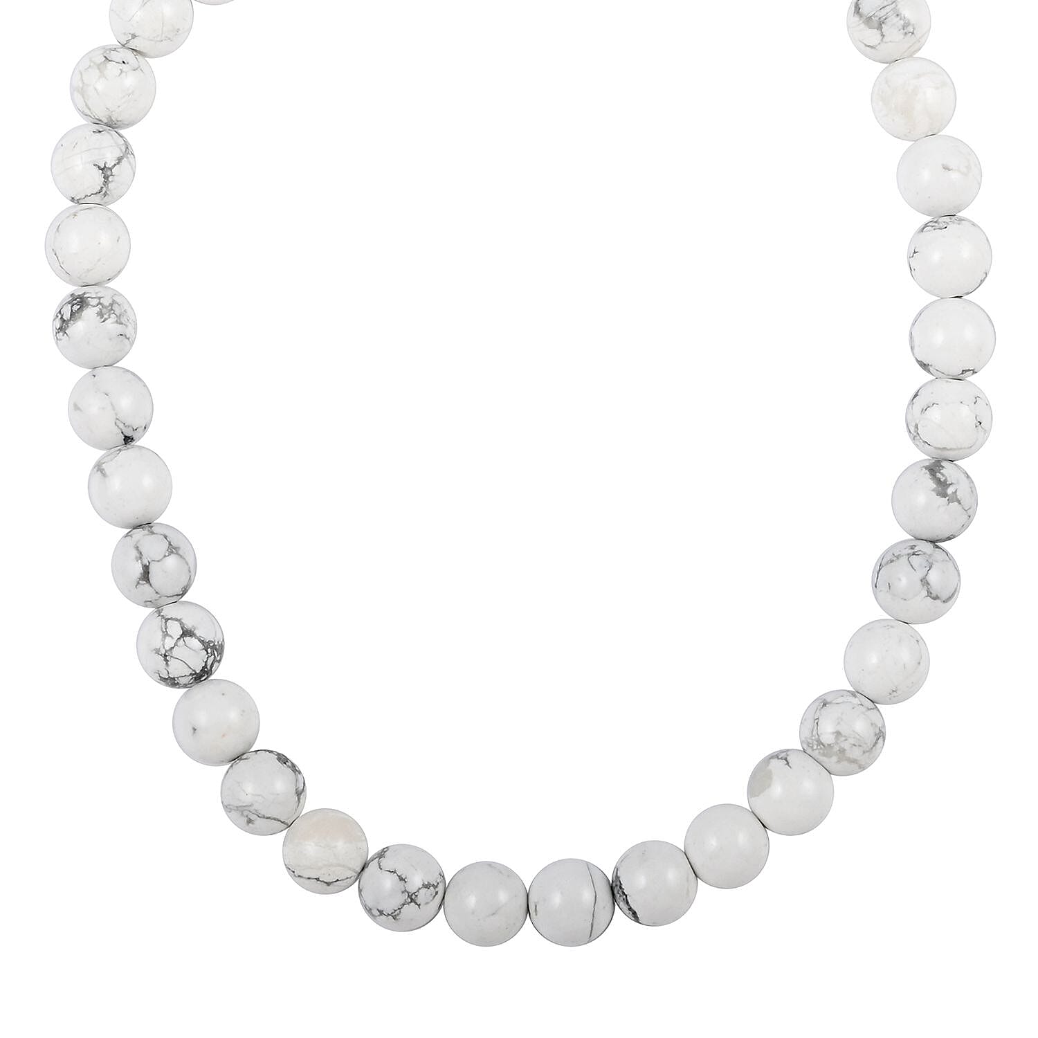 White Howlite 10mm Beaded Necklace 18 Inches in Sterling Silver 250.00 ctw