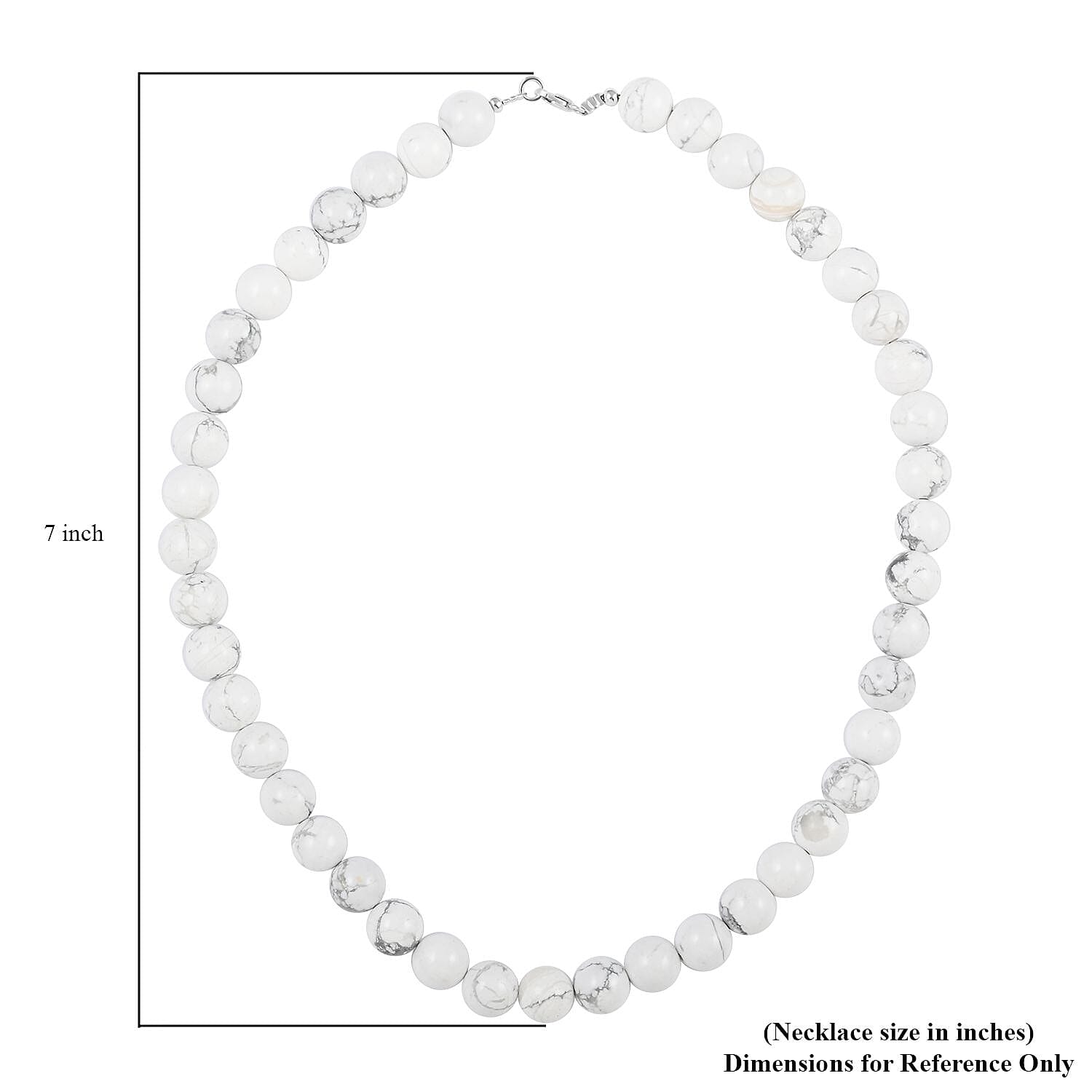 White Howlite 10mm Beaded Necklace 18 Inches in Sterling Silver 250.00 ctw