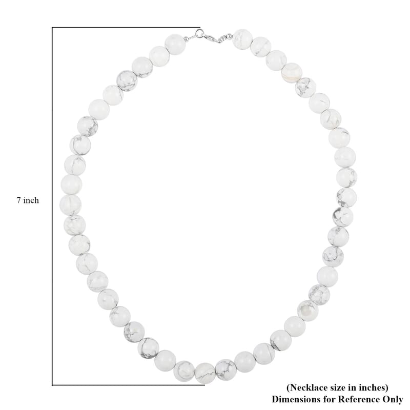 White Howlite 10mm Beaded Necklace 18 Inches in Sterling Silver 250.00 ctw
