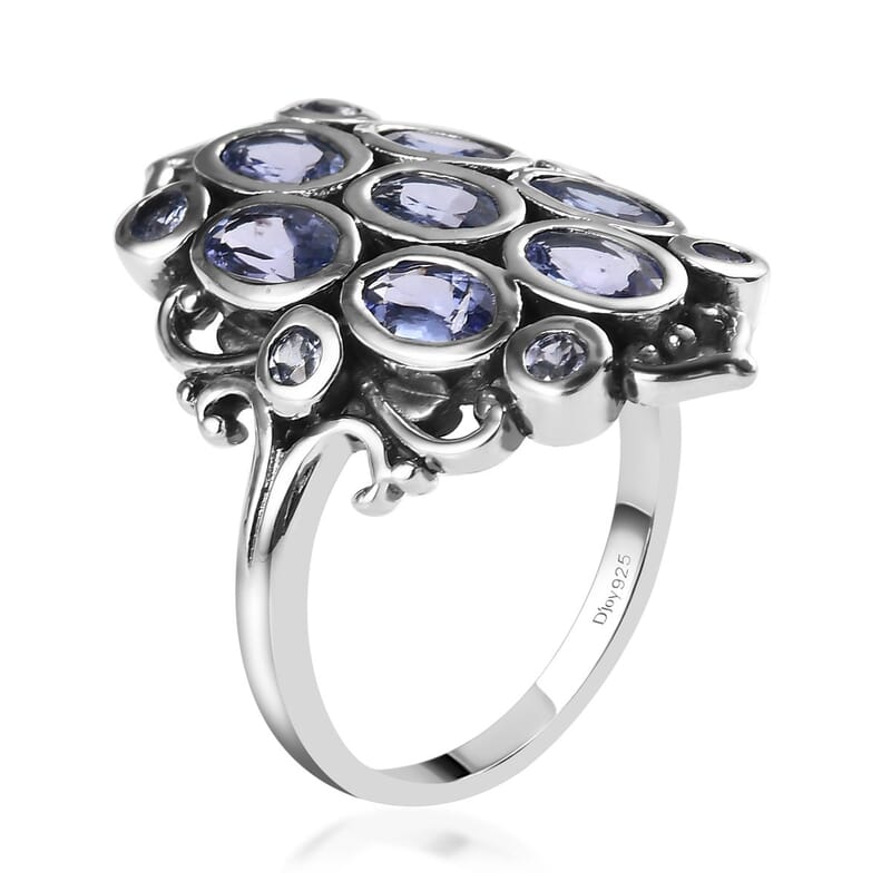 Artisan Crafted Tanzanite Cluster Ring in Sterling Silver (Size 10.0) 1.60 ctw