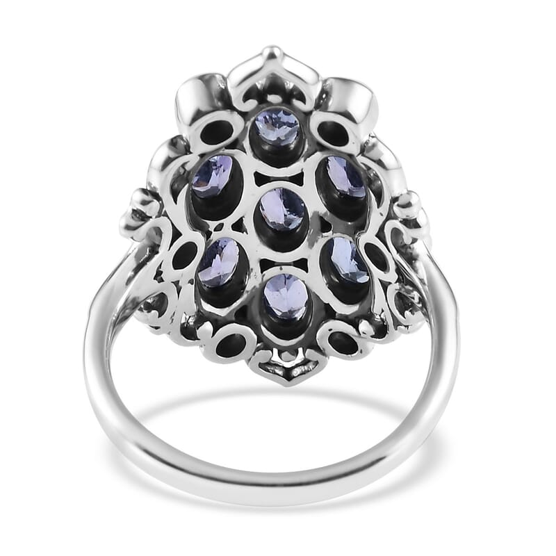 Artisan Crafted Tanzanite Cluster Ring in Sterling Silver (Size 10.0) 1.60 ctw