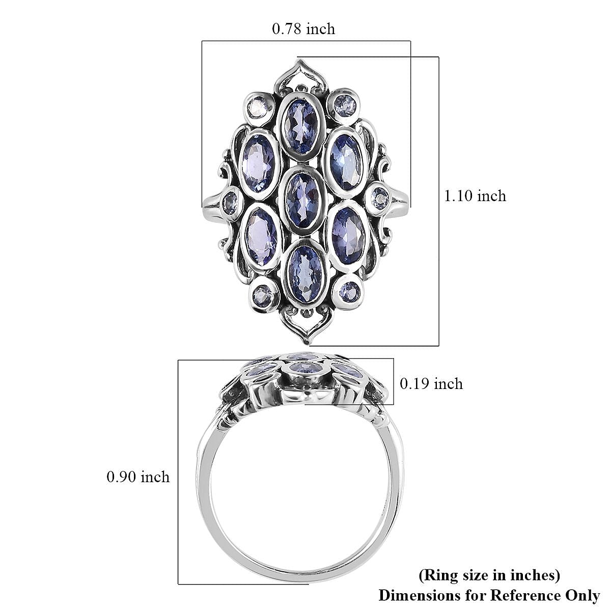 Artisan Crafted Tanzanite Cluster Ring in Sterling Silver (Size 10.0) 1.60 ctw