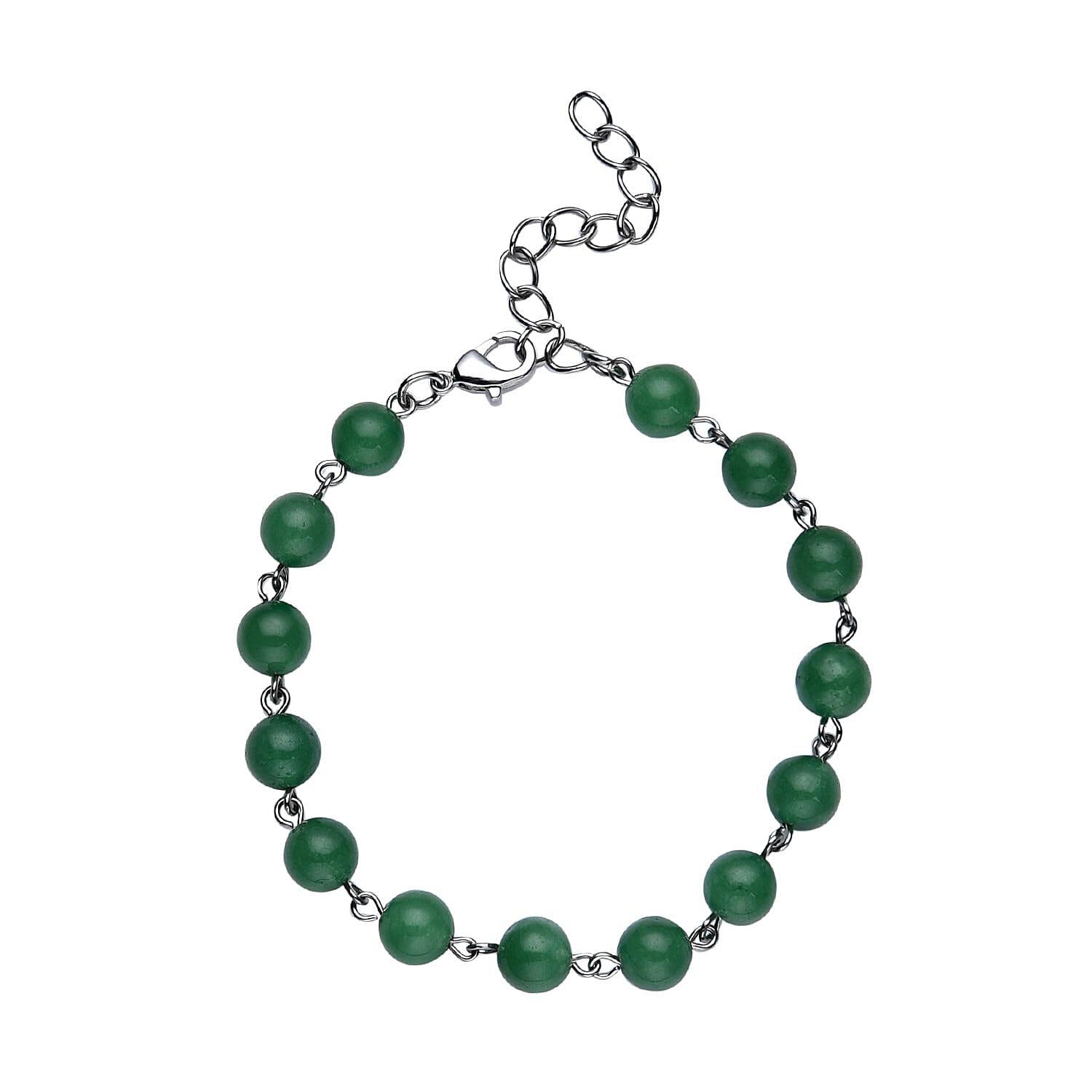 Aventurine Beaded Anklet 8-11 Inches in Silvertone 48.00 ctw