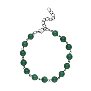Aventurine Beaded Anklet 8-11 Inches in Silvertone 48.00 ctw