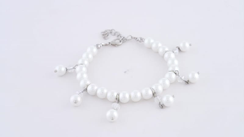 White Shell Pearl and White Glass Beaded Anklet or Bracelet 8-11 Inches in Silvertone