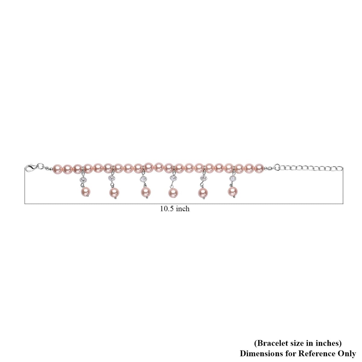 Peach Shell Pearl and White Glass Beaded Anklet or Bracelet 8-11 Inches in Silvertone image number 4