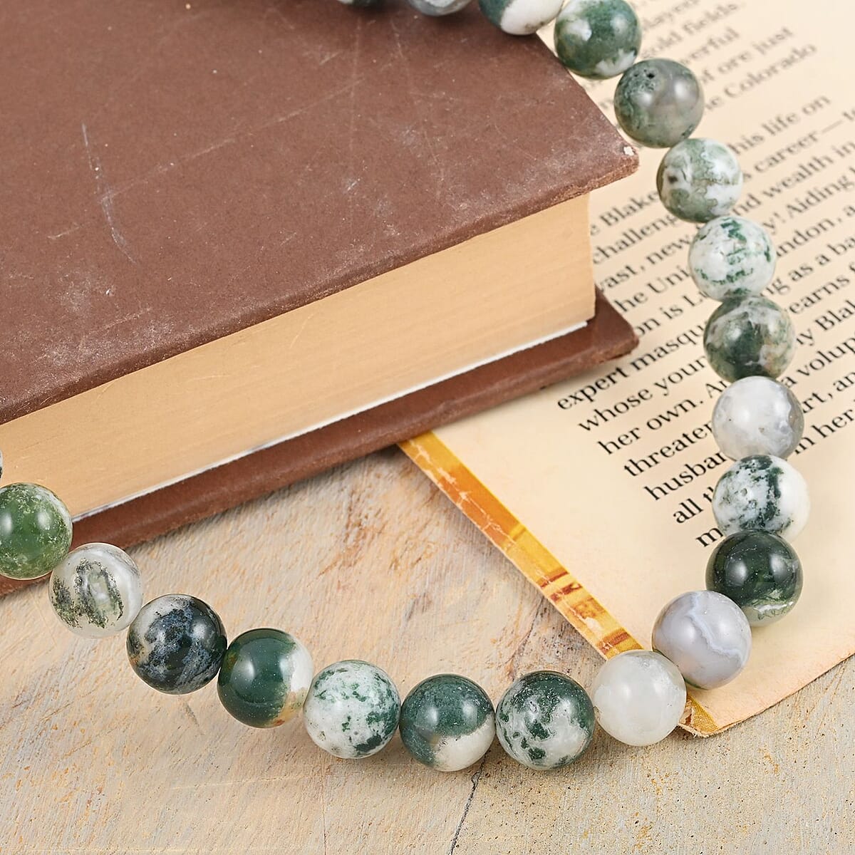 Tree Agate 8mm Beaded Necklace 18 Inches in Sterling Silver 150.00 ctw image number 1