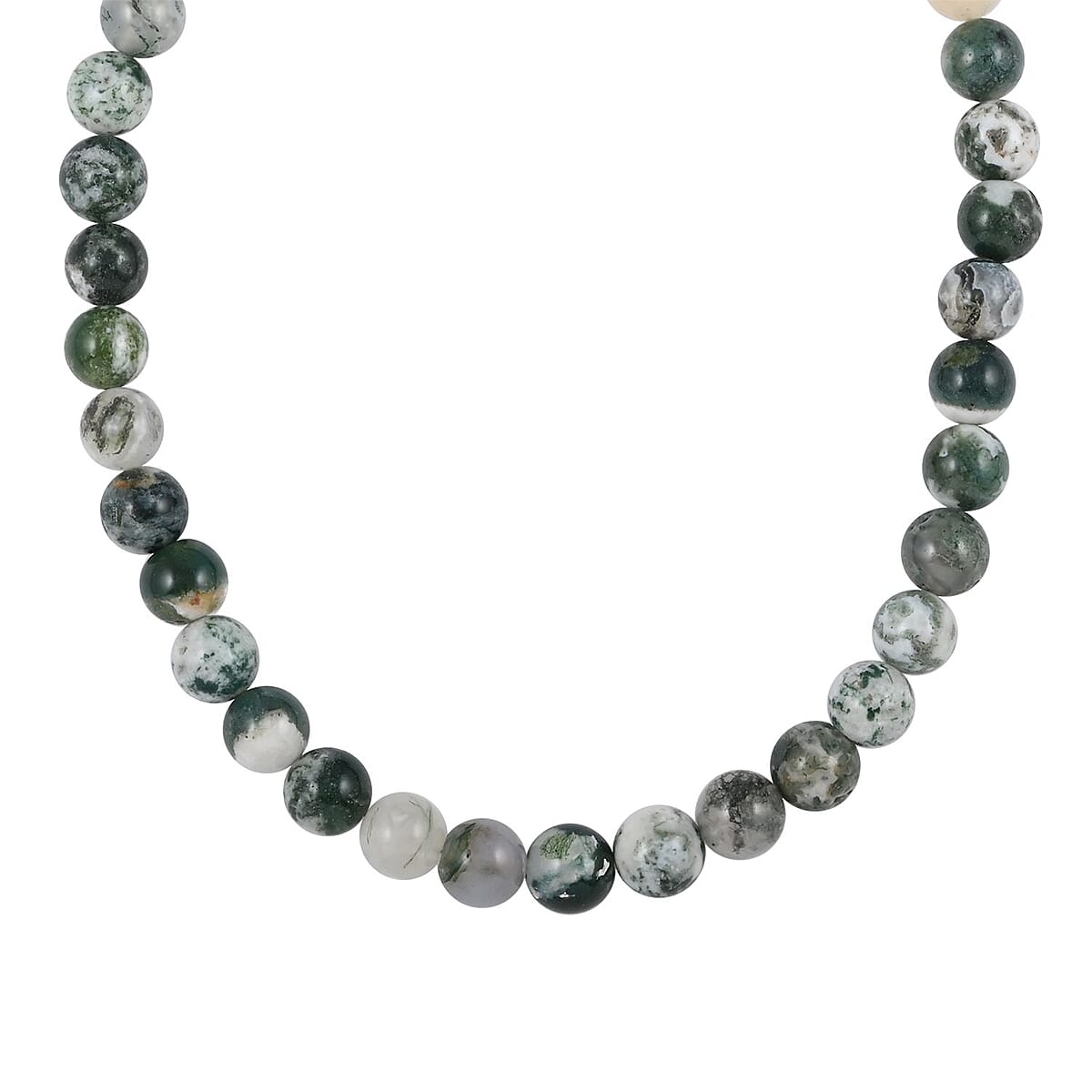 Tree Agate 8mm Beaded Necklace 18 Inches in Sterling Silver 150.00 ctw image number 2