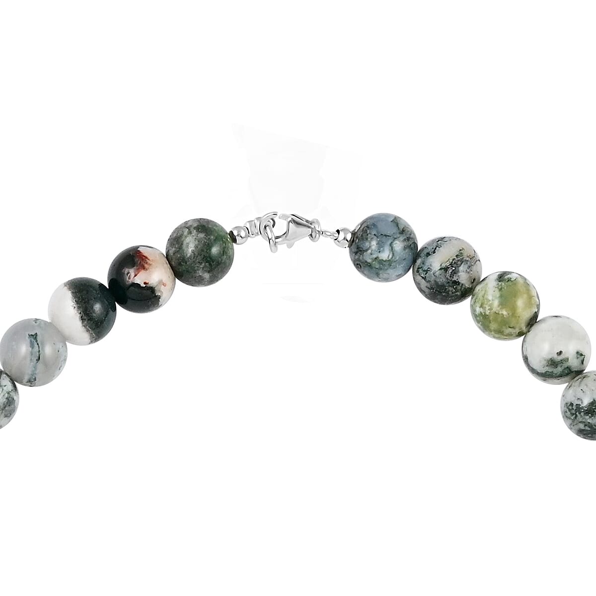 Tree Agate 8mm Beaded Necklace 18 Inches in Sterling Silver 150.00 ctw image number 3