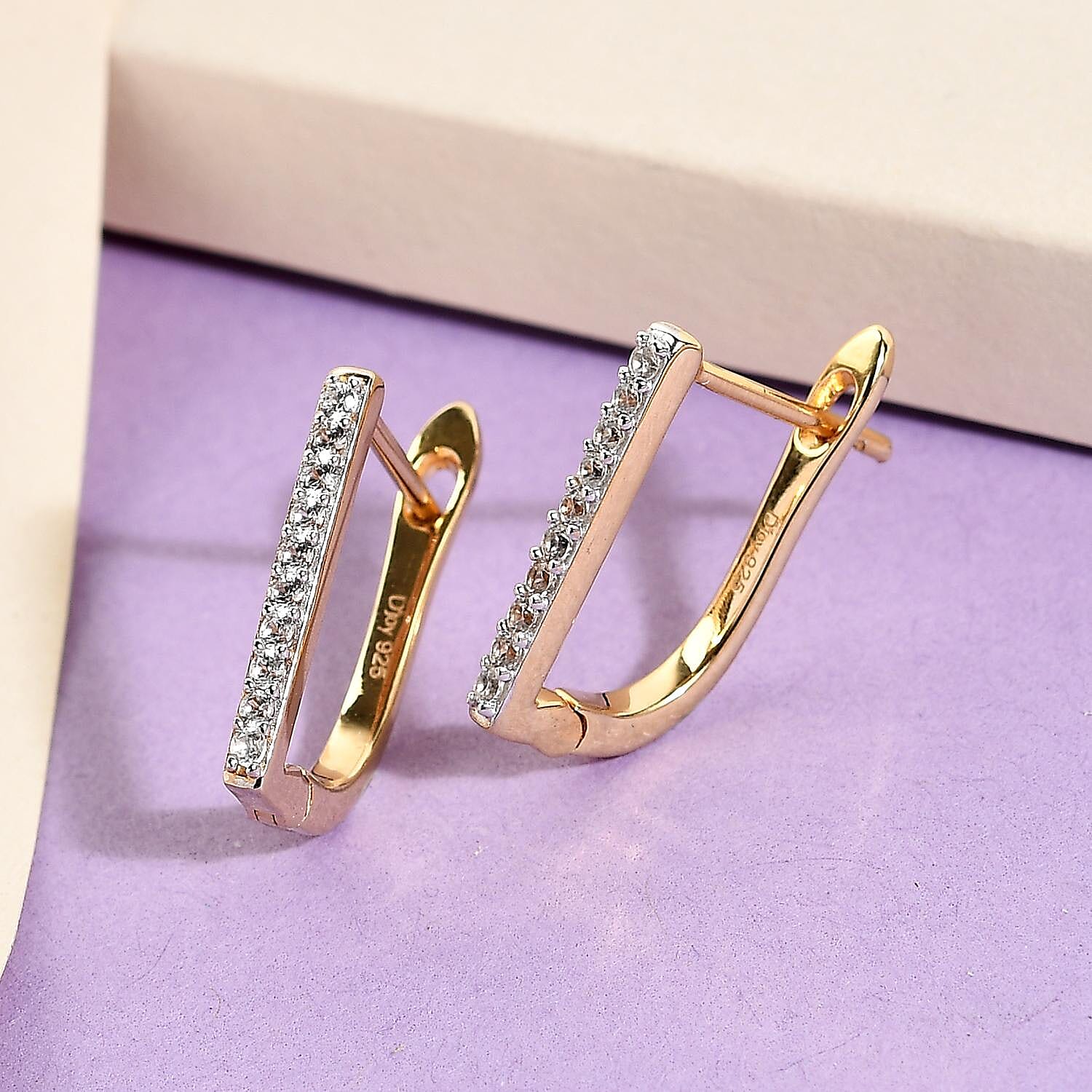 White Zircon 0.40 ctw Huggie Hoop Earrings in Vermeil Yellow Gold Over Sterling Silver