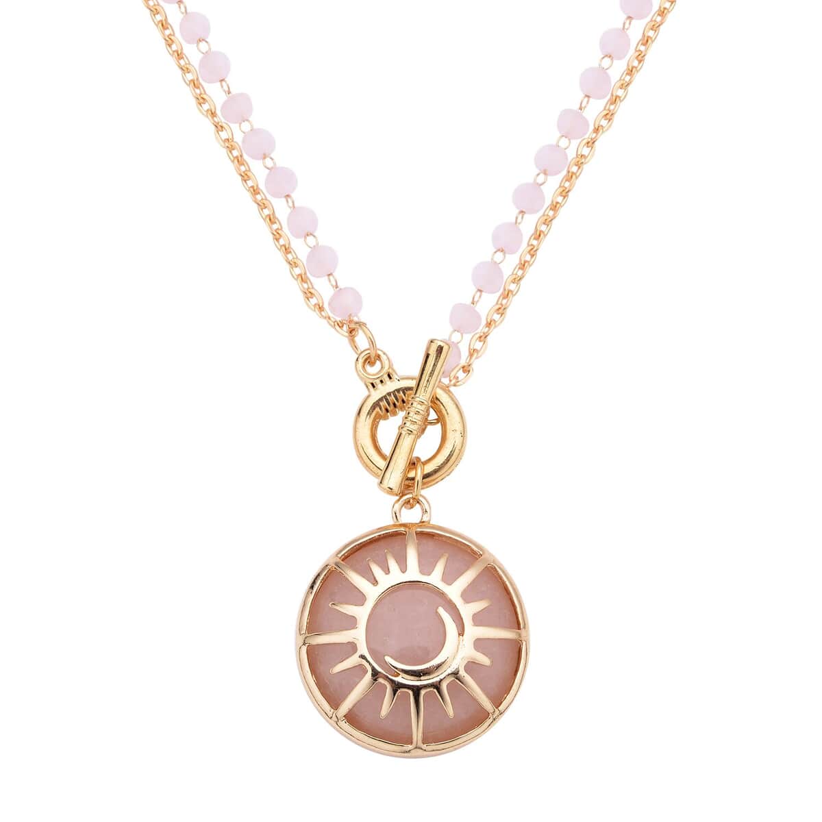 Galilea Rose Quartz Pendant with Pink Glass Beaded Necklace 20 Inches in Goldtone 55.00 ctw image number 0