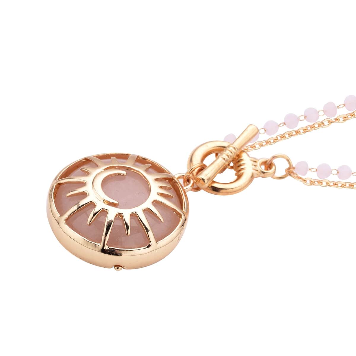 Galilea Rose Quartz Pendant with Pink Glass Beaded Necklace 20 Inches in Goldtone 55.00 ctw image number 2