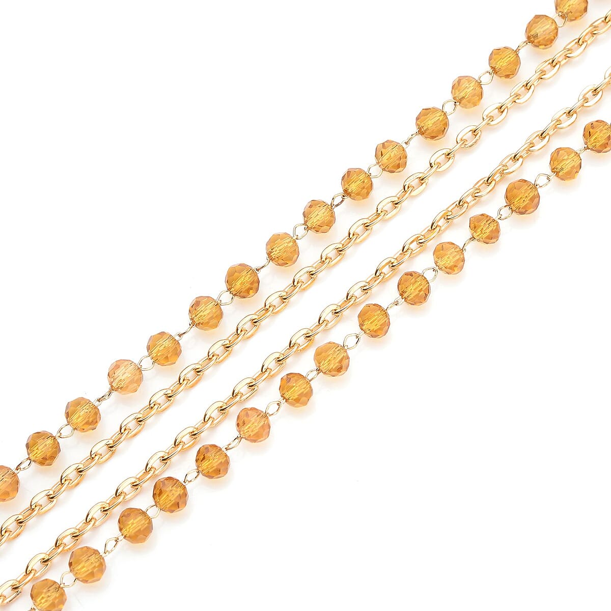 Yellow Tiger's Eye Pendant with Champagne Glass Beaded Necklace 20 Inches in Goldtone 55.00 ctw image number 3