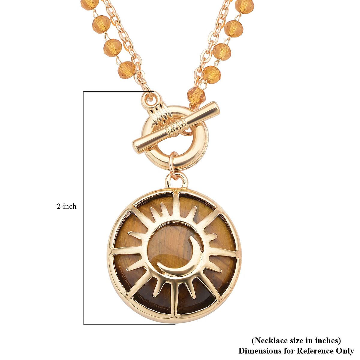 Yellow Tiger's Eye Pendant with Champagne Glass Beaded Necklace 20 Inches in Goldtone 55.00 ctw image number 4