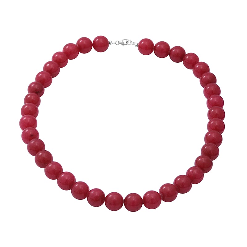 Ruby Quartz Beaded Necklace 18 Inches in Sterling Silver 300.00 ctw