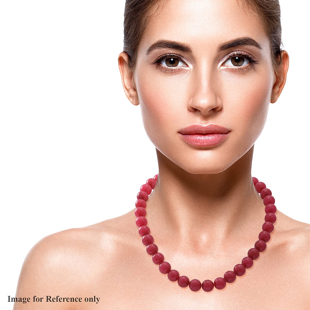 Ruby Quartz Beaded Necklace 18 Inches in Sterling Silver 300.00 ctw image number 1