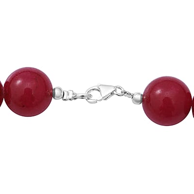 Ruby Quartz Beaded Necklace 18 Inches in Sterling Silver 300.00 ctw
