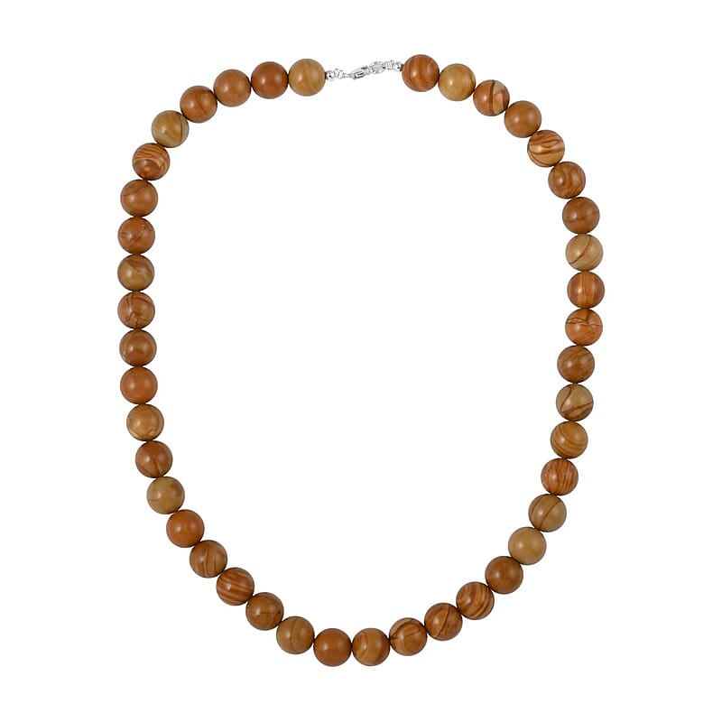 Wood Jasper 8mm Beaded Necklace 18 Inches in Sterling Silver 150.00 ctw