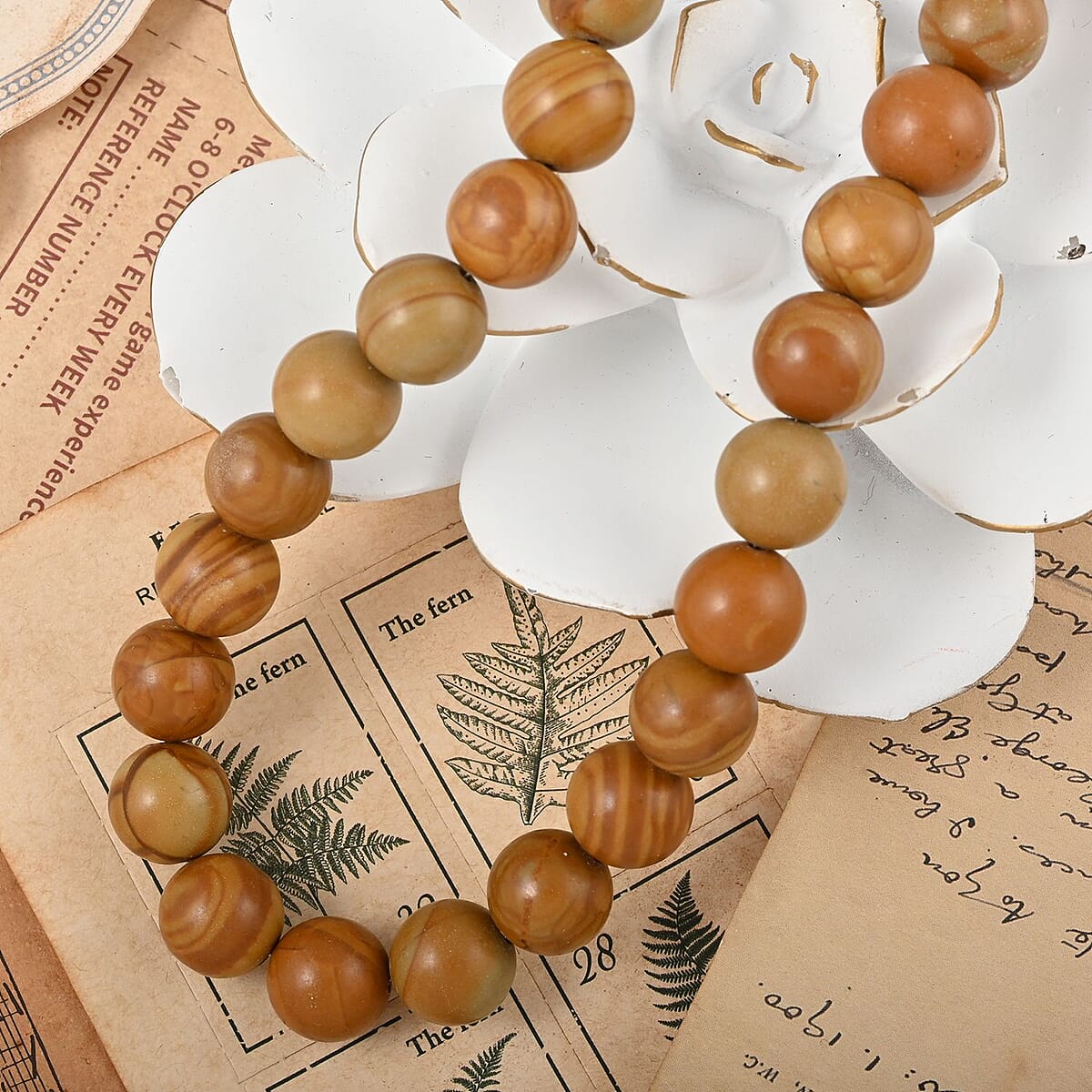 Wood Jasper 8mm Beaded Necklace 18 Inches in Sterling Silver 150.00 ctw image number 1