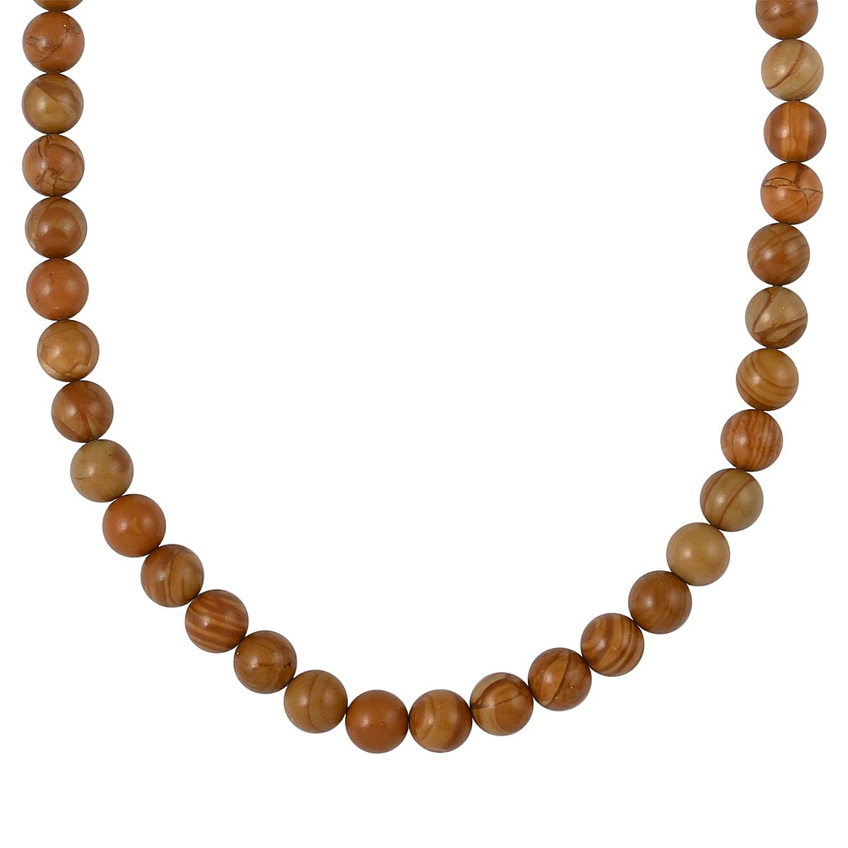 Wood Jasper 8mm Beaded Necklace 18 Inches in Sterling Silver 150.00 ctw image number 2