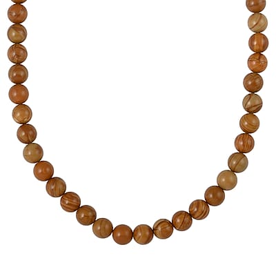 Wood Jasper 8mm Beaded Necklace 18 Inches in Sterling Silver 150.00 ctw