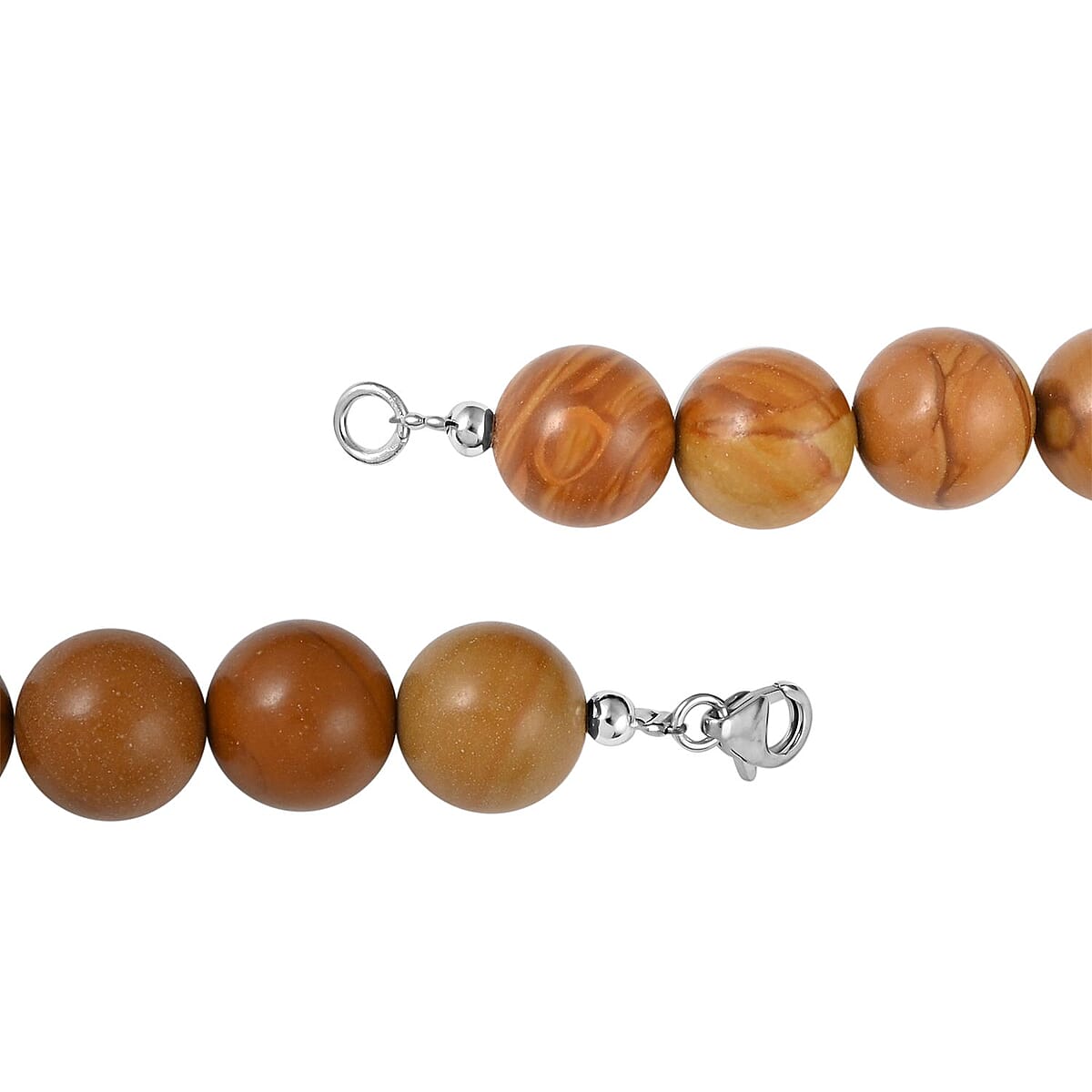 Wood Jasper 8mm Beaded Necklace 18 Inches in Sterling Silver 150.00 ctw image number 3