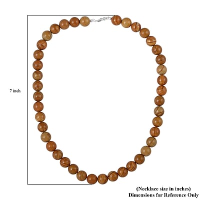 Wood Jasper 8mm Beaded Necklace 18 Inches in Sterling Silver 150.00 ctw