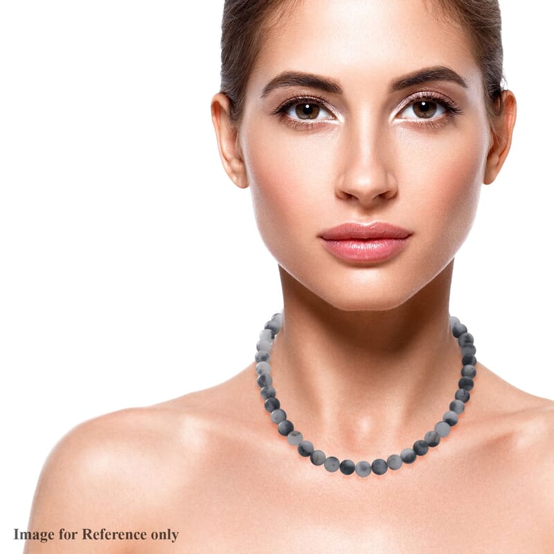 Black Tourmalinated Quartz (D) Beaded Necklace 18 Inches in Sterling Silver 250.00 ctw