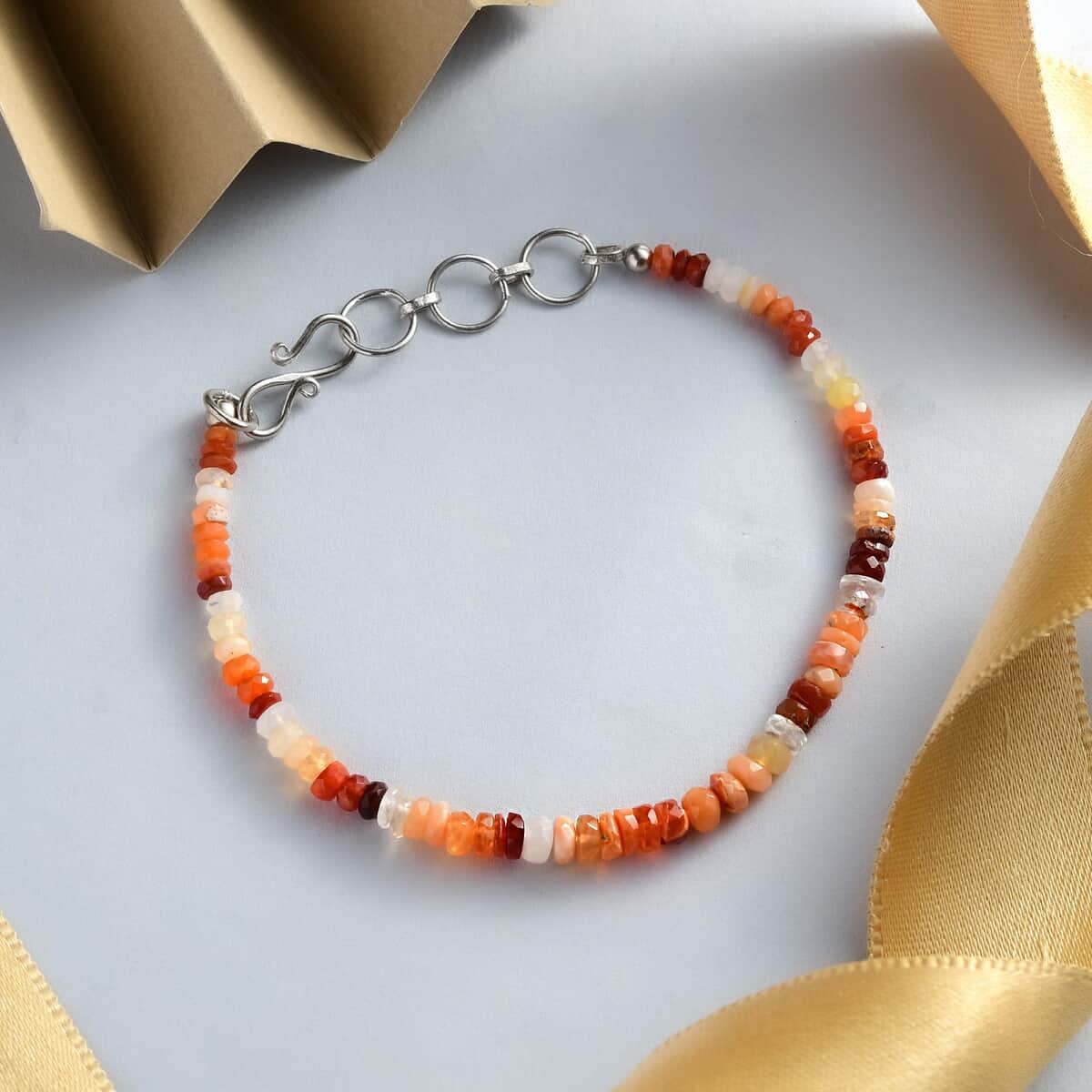 Shades of Fire Opal Beaded Bracelet in Sterling Silver (7.25 In) 15.25 ctw image number 1